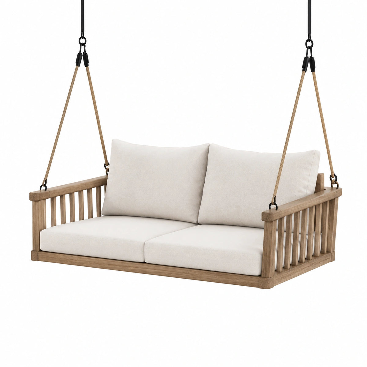 Balancelle suspendue 2 places 160 x 80 x 65 cm en bois naturel, beige et noir