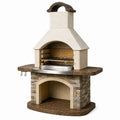 Barbecue extérieur rustique en pierre 140 x 85 x 210 cm Beige, Marron, Gris et Argenté avec cheminée