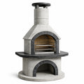 Four à pizza extérieur en pierre gris clair et gris foncé Ø120 x 220 cm avec cheminée et grilles