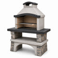 Barbecue fixe extérieur en pierre beige, noir et gris, 120 x 70 x 210 cm, avec grille réglable