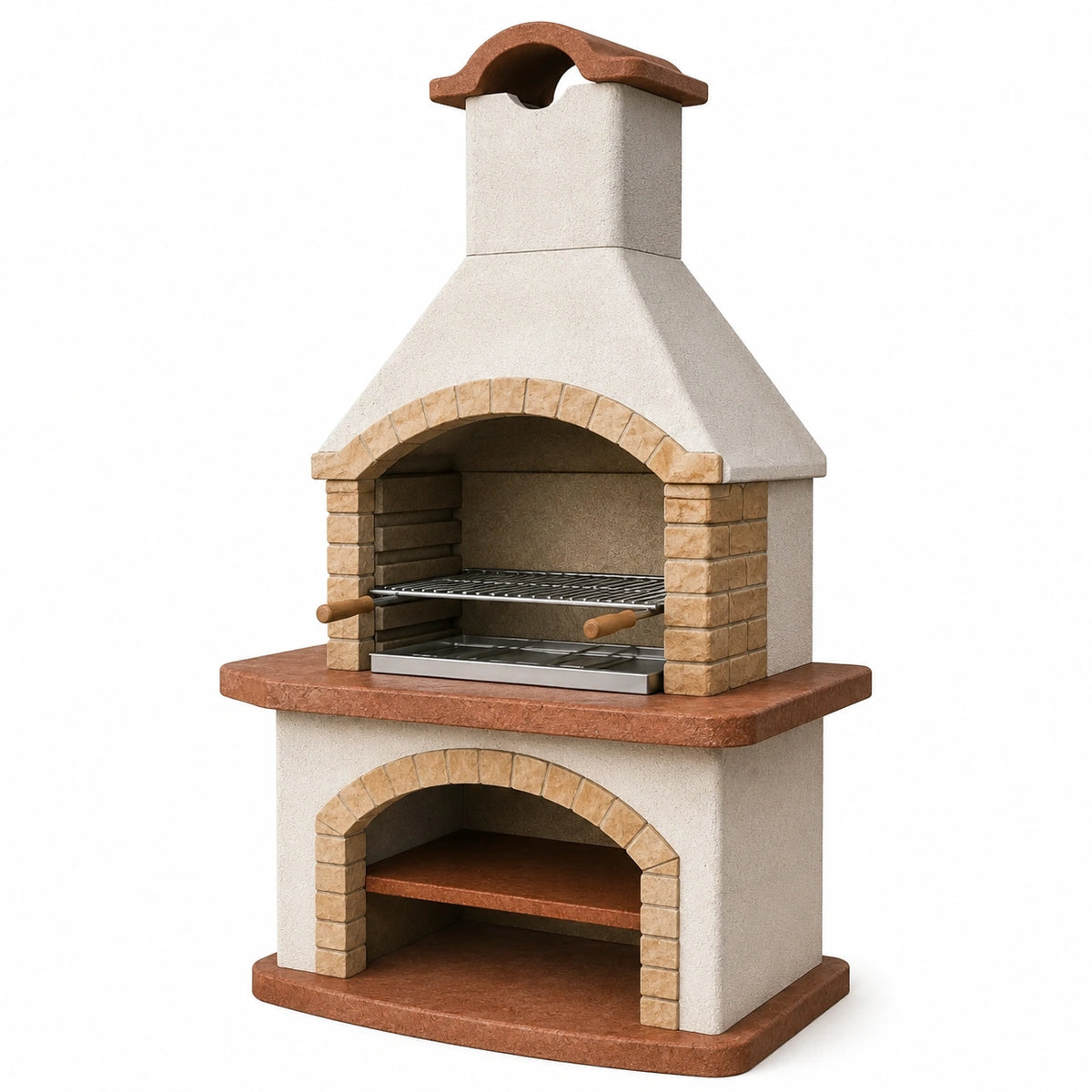 Barbecue de jardin à charbon 120 x 75 x 220 cm en béton beige et terre cuite