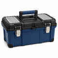 Boîte à outils portable 55 x 30 x 28 cm avec organiseurs, Bleu/Noir/Transparent