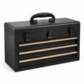 Mallette à outils portable en similicuir noir et bronze avec 3 tiroirs, 45 x 25 x 33 cm