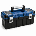 Coffret de rangement bleu, noir et argenté 55 x 28 x 26 cm avec organiseurs transparents et poignée