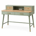 Bureau rétro avec rangement 120 x 60 x 100 cm Vert sauge, Naturel et Doré