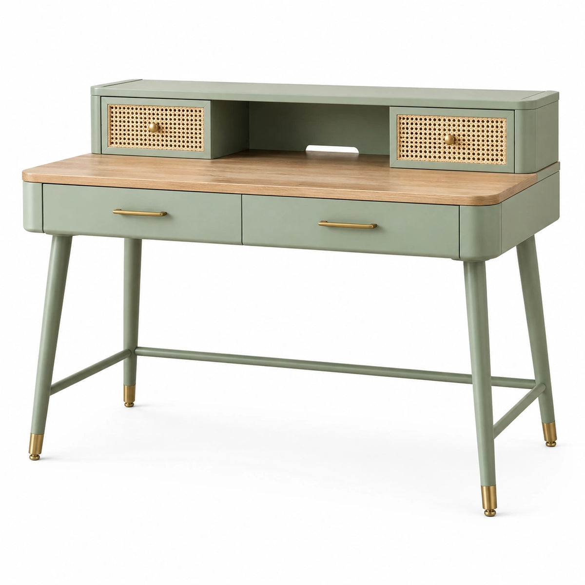 Bureau rétro avec rangement 120 x 60 x 100 cm Vert sauge, Naturel et Doré