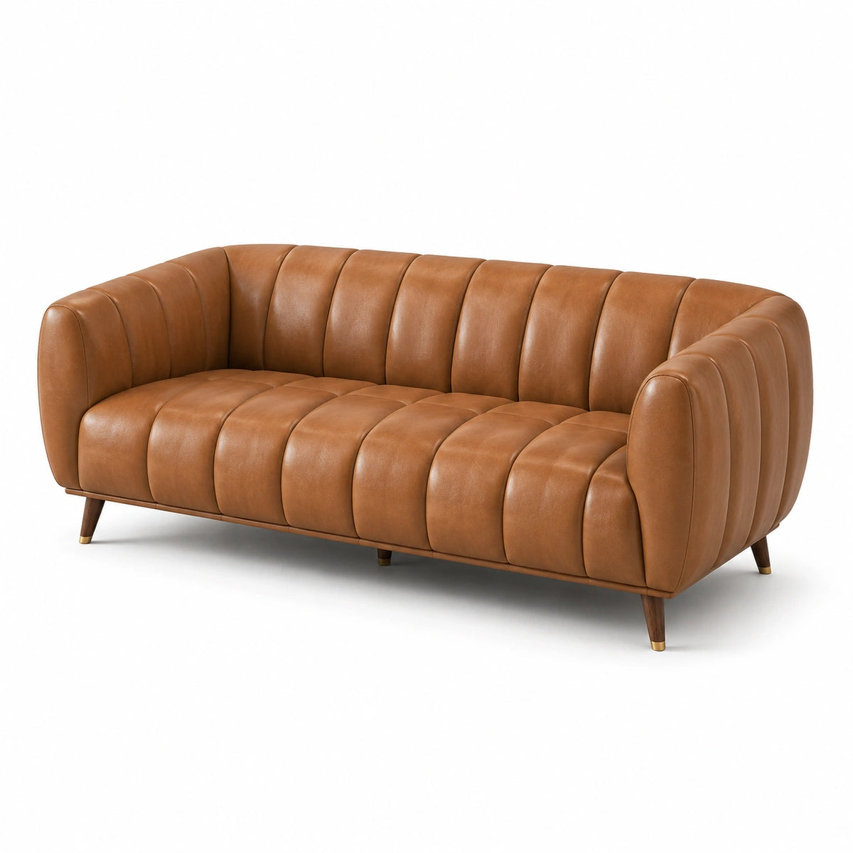 Canapé 3 places contemporain marron aspect cuir, 220 x 90 x 78 cm