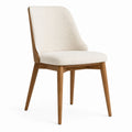 Chaise contemporaine en bois et tissu bouclette écru et marron, 50 x 57 x 85 cm