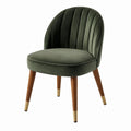 Chaise contemporaine en velours vert foncé avec pieds en bois marron et embouts dorés, 58 x 61 x 82 cm
