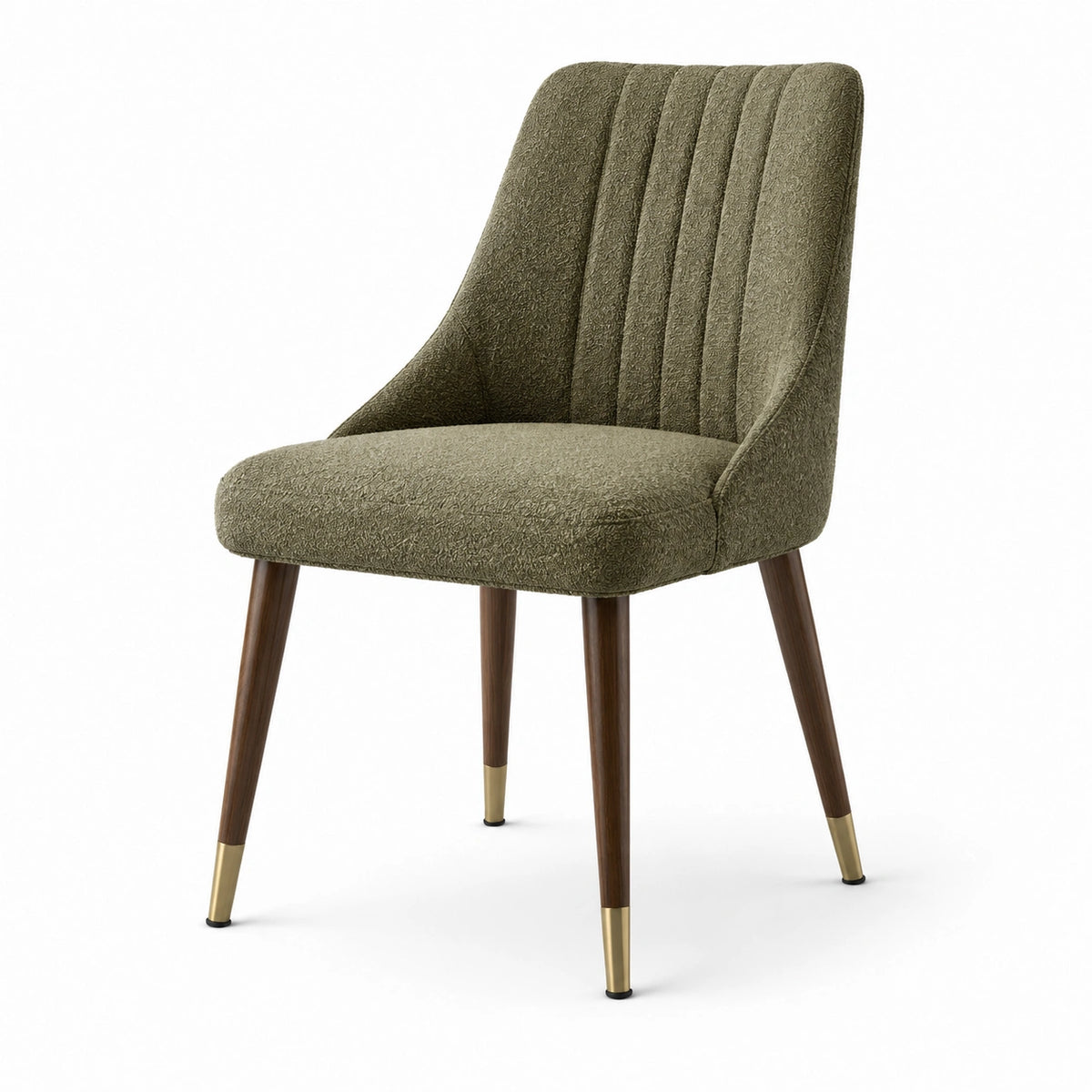 Chaise contemporaine en tissu vert, 55 x 61 x 86 cm, pieds en bois marron avec embouts dorés