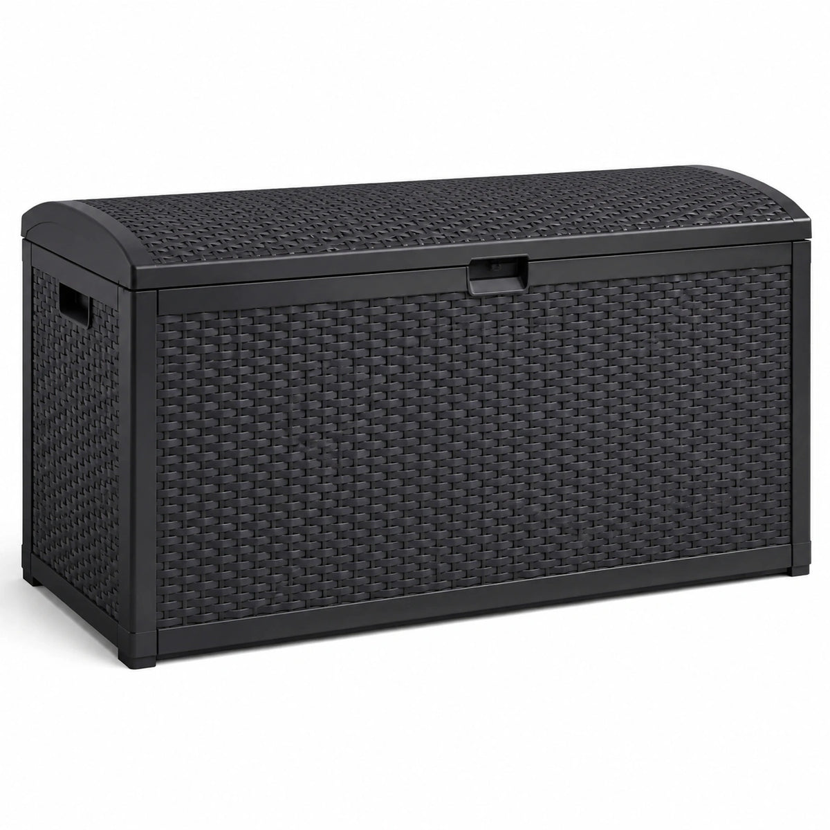 Coffre de rangement extérieur en plastique tressé noir 120 x 56 x 63 cm avec couvercle