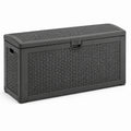 Coffre de rangement extérieur en plastique tressé gris anthracite avec couvercle, 120 x 52 x 60 cm