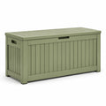 Coffre de rangement extérieur en polypropylène vert sauge 120 x 55 x 60 cm avec couvercle convertible en assise