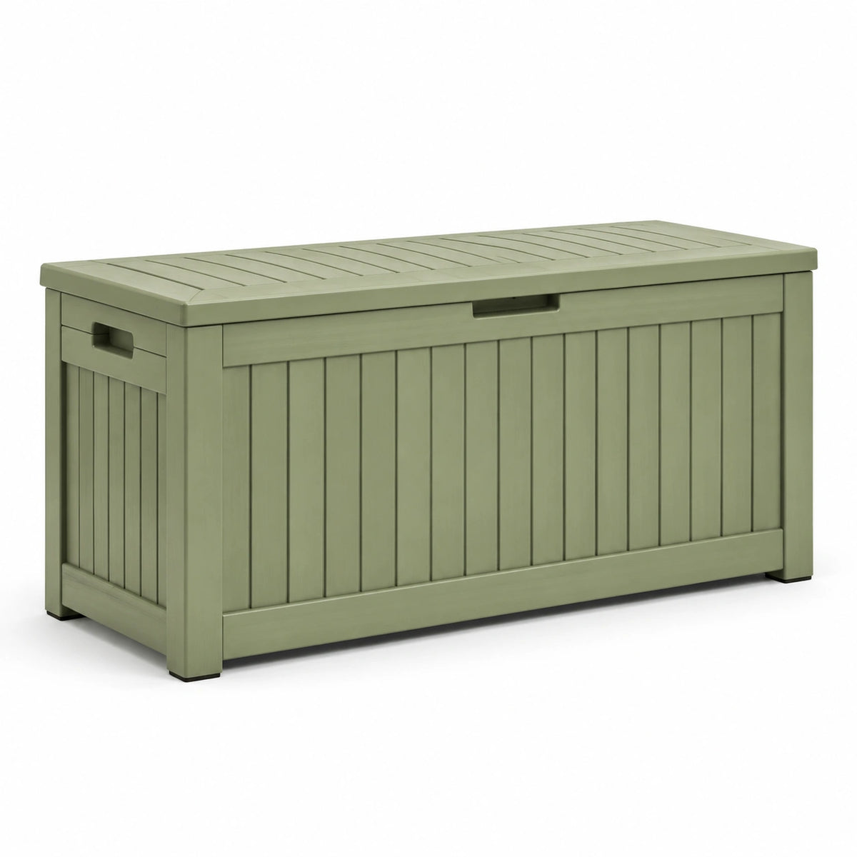 Coffre de rangement extérieur en polypropylène vert sauge 120 x 55 x 60 cm avec couvercle convertible en assise