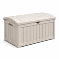 Coffre de rangement extérieur en plastique beige effet bois, 120 x 60 x 65 cm, couvercle bombé