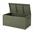 Coffre de rangement extérieur en acier vert kaki 130 x 60 x 63 cm avec couvercle relevable