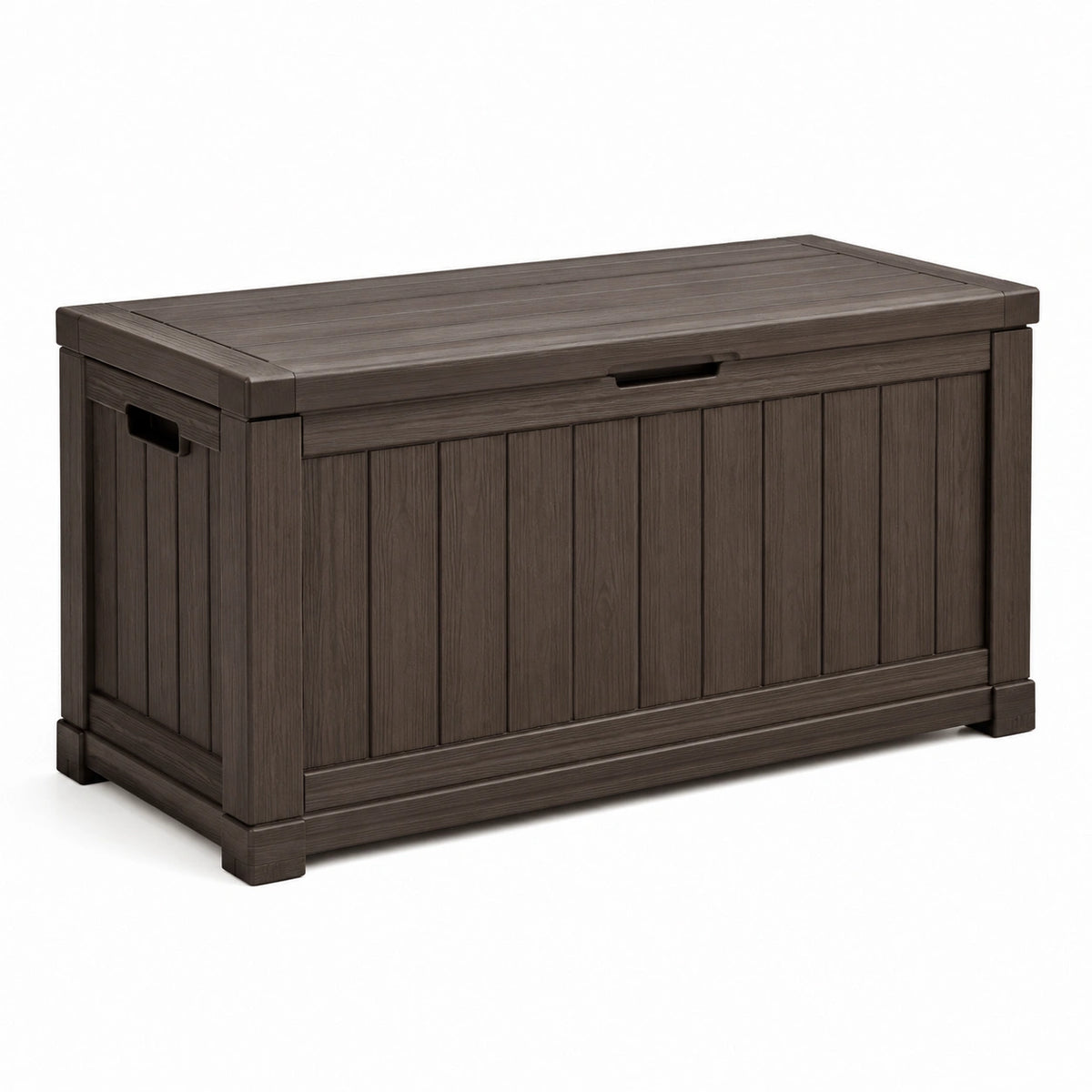 Coffre de rangement extérieur en résine effet bois Brun foncé 120 x 60 x 65 cm avec couvercle