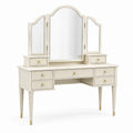 Coiffeuse classique blanc cassé et doré 120 x 45 x 150 cm avec miroir triptyque et 7 tiroirs