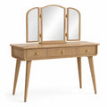 Coiffeuse rétro Chêne clair et Doré 120 x 45 x 145 cm avec miroir triptyque et 3 tiroirs