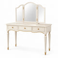 Coiffeuse classique 100 x 45 x 150 cm en bois blanc ivoire et doré avec miroir triptyque