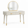 Coiffeuse moderne blanc et doré 120 x 45 x 145 cm avec miroir rond et 2 tiroirs