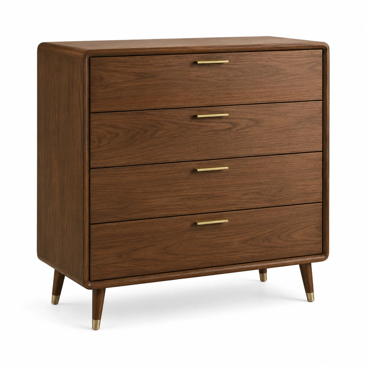 Commode rétro marron et laiton à 4 tiroirs, 90 x 45 x 100 cm