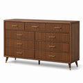 Commode rétro à 9 tiroirs en bois brun et laiton, 160 x 45 x 90 cm