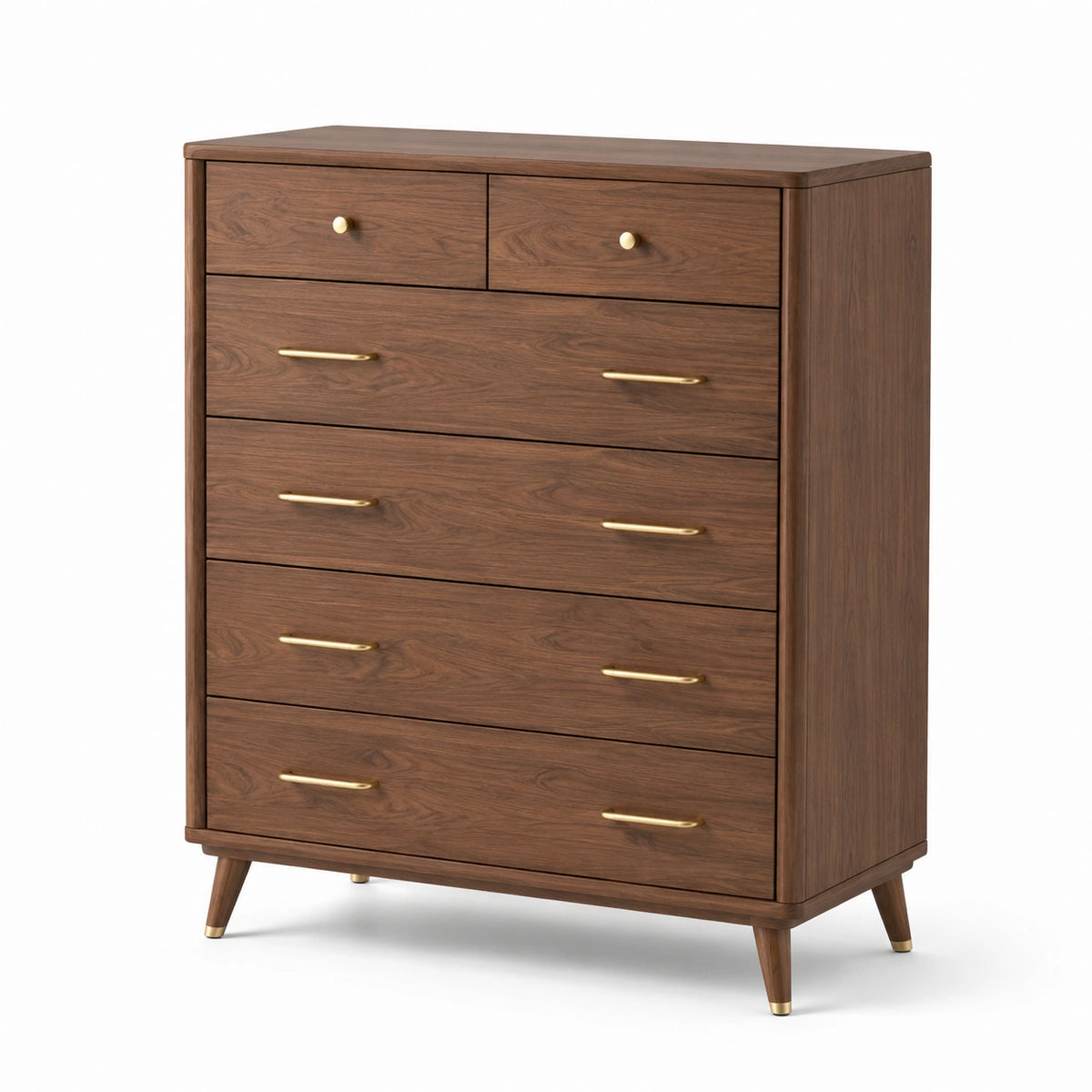 Commode rétro à 6 tiroirs en bois brun et doré, 100 x 45 x 120 cm