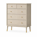 Commode moderne beige et dorée à 5 tiroirs, 80 x 40 x 110 cm