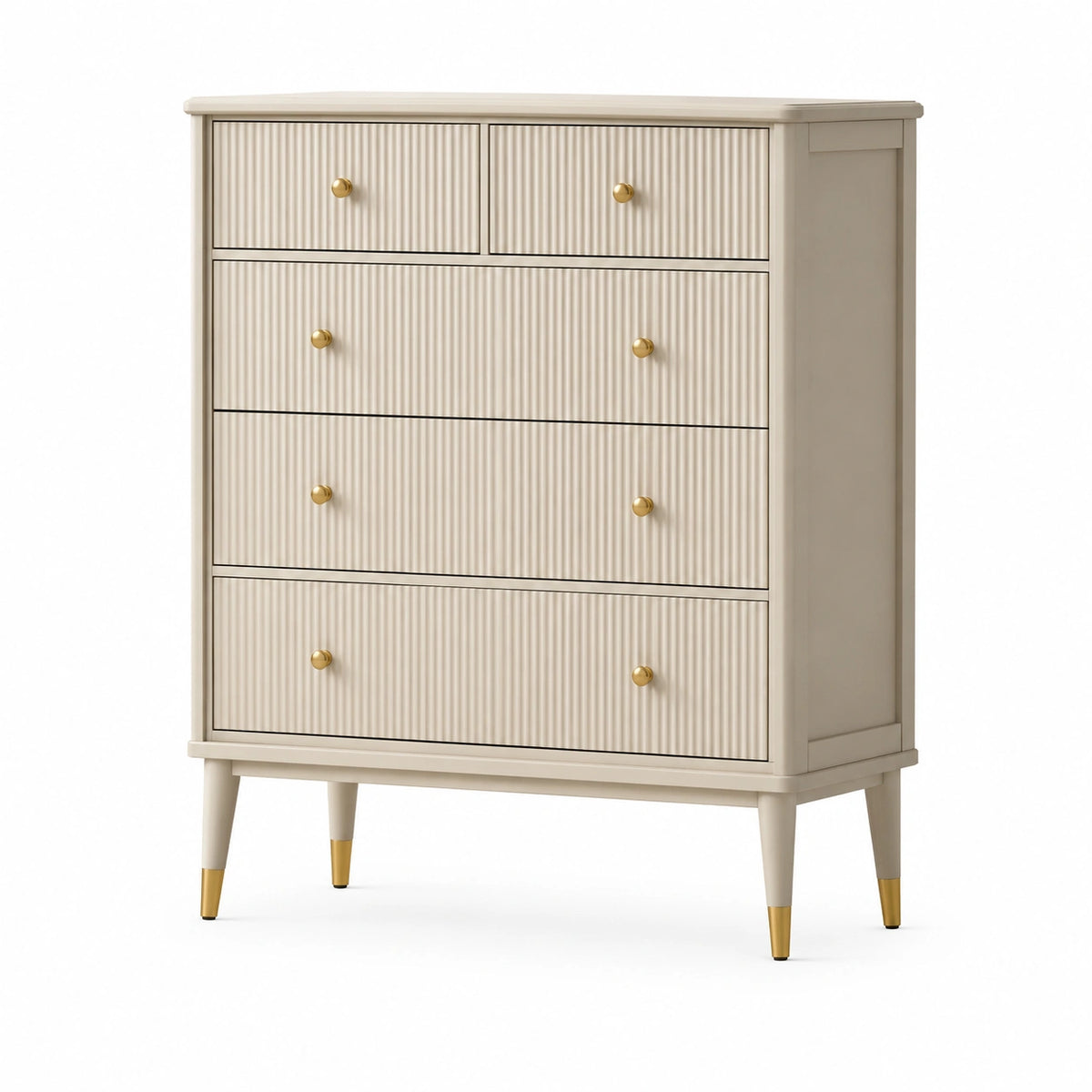 Commode moderne beige et dorée à 5 tiroirs, 80 x 40 x 110 cm