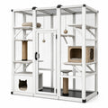 Enclos pour chats blanc avec grillage, plateformes, niches et poteaux en sisal, 180 x 90 x 180 cm