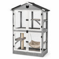 Enclos extérieur pour chat en bois 120 x 80 x 200 cm, Gris, Blanc, Noir et Beige, avec grillage, plateformes et hamac