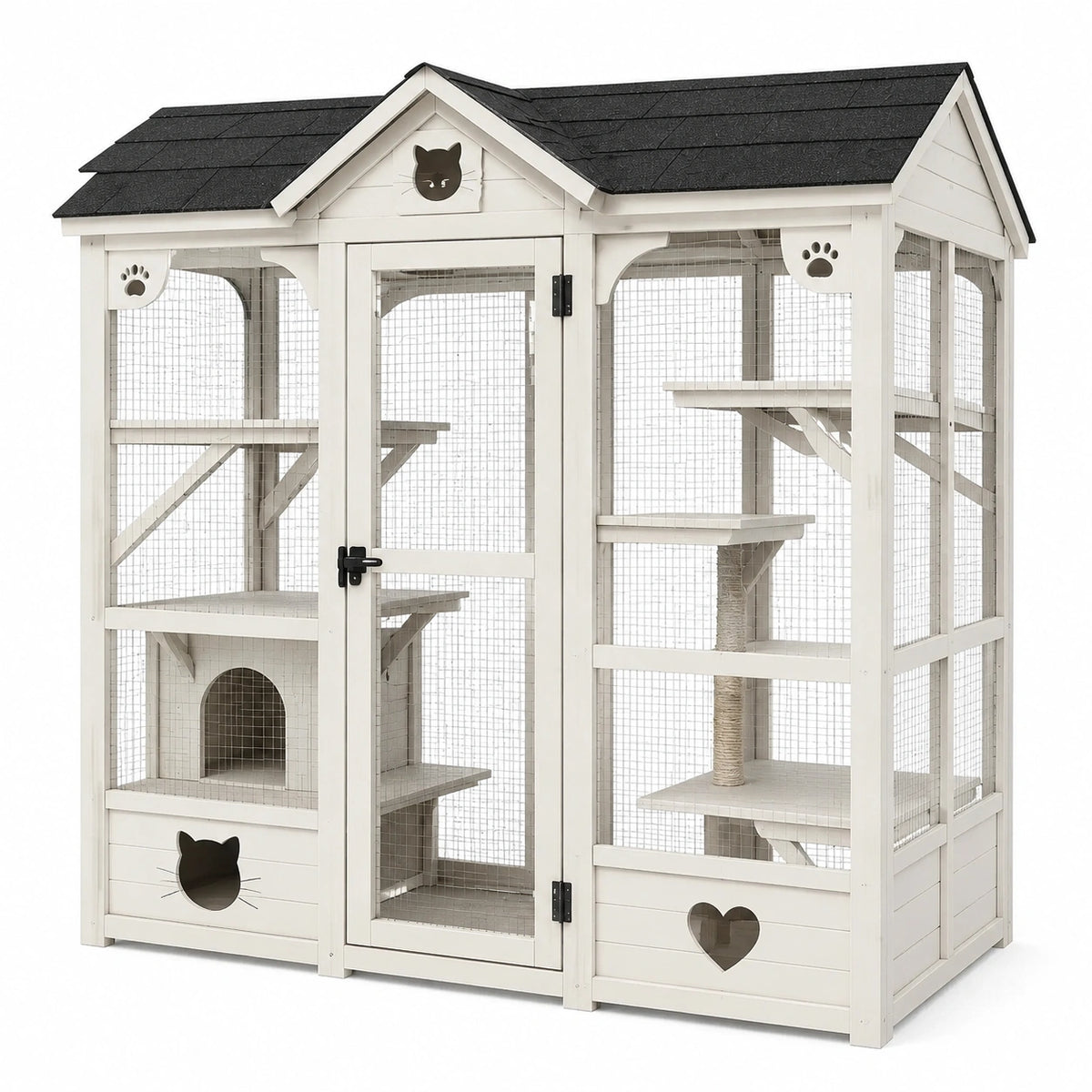 Maisonnette pour chat 180 x 90 x 180 cm en bois blanc et noir avec plateformes