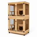 Armoire pour chat à deux niveaux 90 x 60 x 160 cm en bois naturel et métal noir avec roulettes