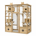 Enclos pour chats 180 x 90 x 180 cm en bois naturel et noir avec plateformes
